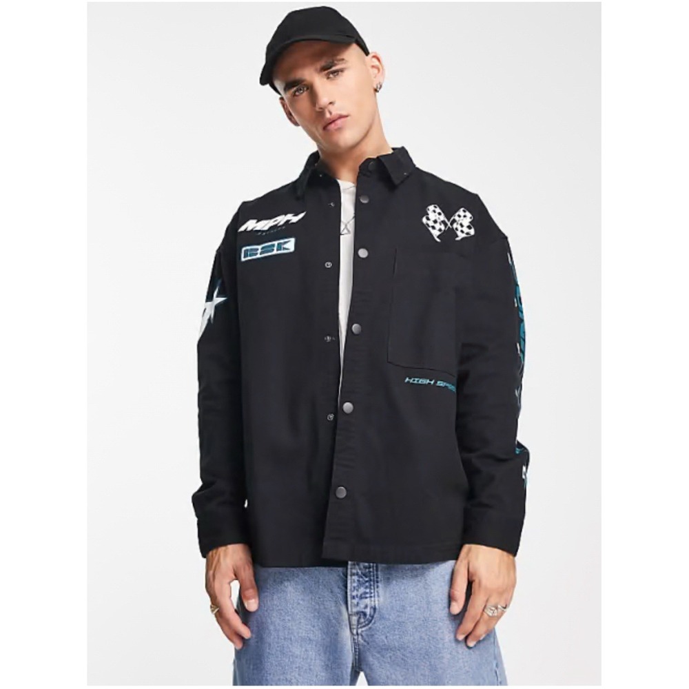 Bershka Men's XS Denim‎ Black  Moto Cross Shirt